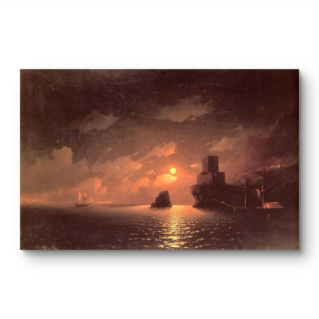 "Ivan Aivazovsky's 'Golden Sunset Over Serene Waters' - Hand-Painted Oil Painting Reproduction"