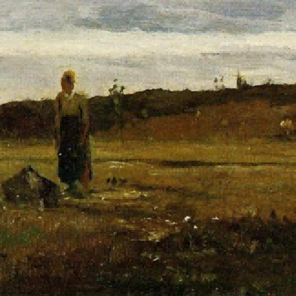 "Camille Pissarro's 'Solitary Figure in Golden Fields' - Hand-Painted Impressionist Oil Painting Reproduction"