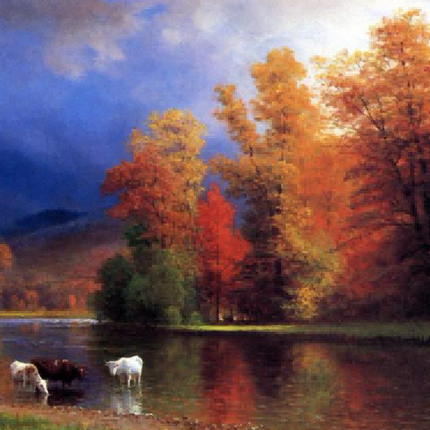 "John Constable's 'Autumn Riverside with Cattle' - Hand-Painted Landscape Oil Painting Reproduction"