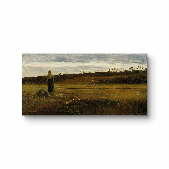 "Camille Pissarro's 'Solitary Figure in Golden Fields' - Hand-Painted Impressionist Oil Painting Reproduction"