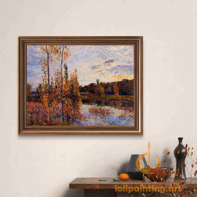 "Autumn Riverside Serenity - Premium Hand-Painted Oil Reproduction on Canvas"