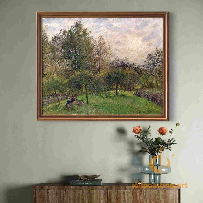 "Camille Pissarro's 'Figures Resting Under Shady Trees' - Hand-Painted Impressionist Oil Painting Reproduction"