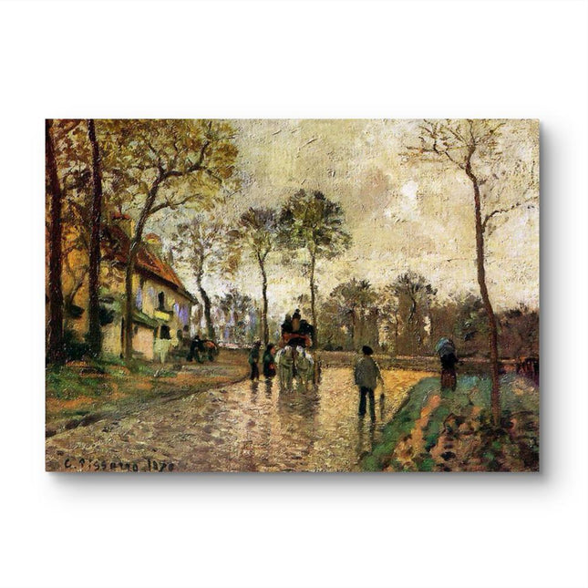"Camille Pissarro's 'Village Street with Horse-Drawn Carriage' - Hand-Painted Impressionist Oil Painting Reproduction"