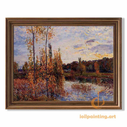 "Autumn Riverside Serenity - Premium Hand-Painted Oil Reproduction on Canvas"