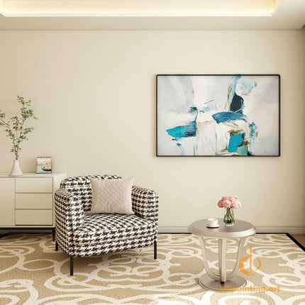 "Modern Abstract Oil Painting in Cool Tones - Serene Blue & White Contemporary Wall Art | Handmade Canvas Decor"