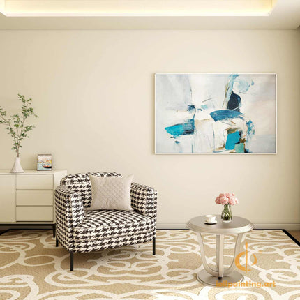 "Modern Abstract Oil Painting in Cool Tones - Serene Blue & White Contemporary Wall Art | Handmade Canvas Decor"