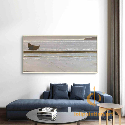 "Serene Boat at Anchor - Premium Hand-Painted Oil Reproduction on Canvas"