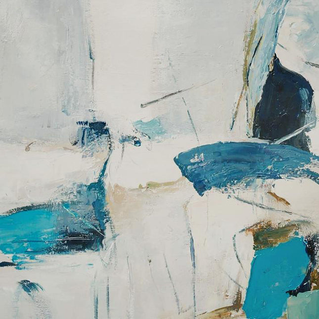 "Modern Abstract Oil Painting in Cool Tones - Serene Blue & White Contemporary Wall Art | Handmade Canvas Decor"