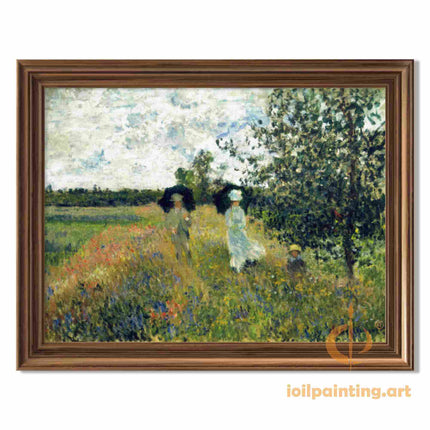 "Claude Monet's 'Sunlit Garden Stroll with Parasols' - Hand-Painted Oil Painting Reproduction"