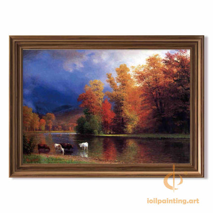 "John Constable's 'Autumn Riverside with Cattle' - Hand-Painted Landscape Oil Painting Reproduction"