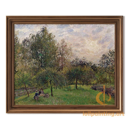 "Camille Pissarro's 'Figures Resting Under Shady Trees' - Hand-Painted Impressionist Oil Painting Reproduction"