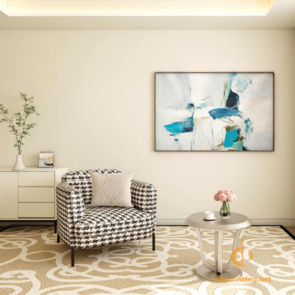 "Modern Abstract Oil Painting in Cool Tones - Serene Blue & White Contemporary Wall Art | Handmade Canvas Decor"