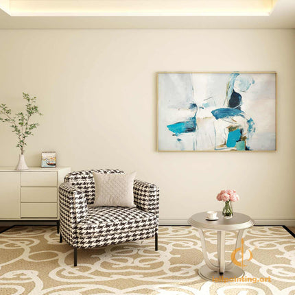 "Modern Abstract Oil Painting in Cool Tones - Serene Blue & White Contemporary Wall Art | Handmade Canvas Decor"