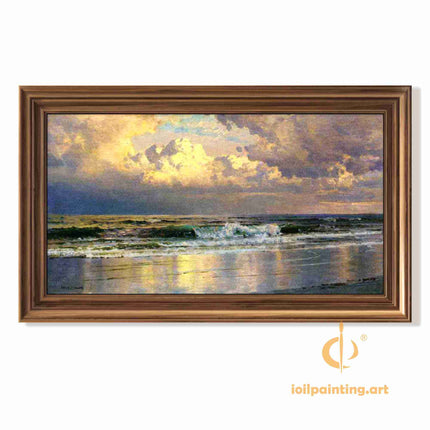"Ivan Aivazovsky 'Sunset Over Stormy Seas' - Hand-Painted Romantic Oil Painting Reproduction | Dramatic Marine Landscape"