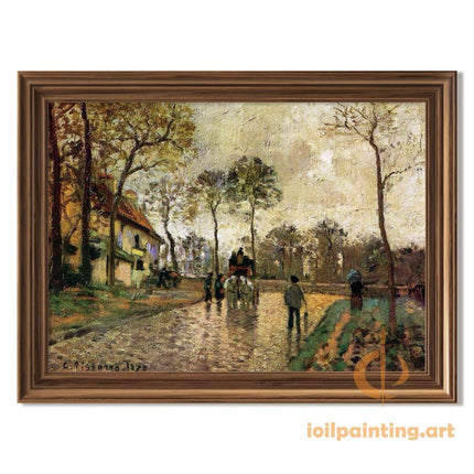 "Camille Pissarro's 'Village Street with Horse-Drawn Carriage' - Hand-Painted Impressionist Oil Painting Reproduction"