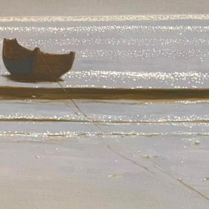 "Serene Boat at Anchor - Premium Hand-Painted Oil Reproduction on Canvas"