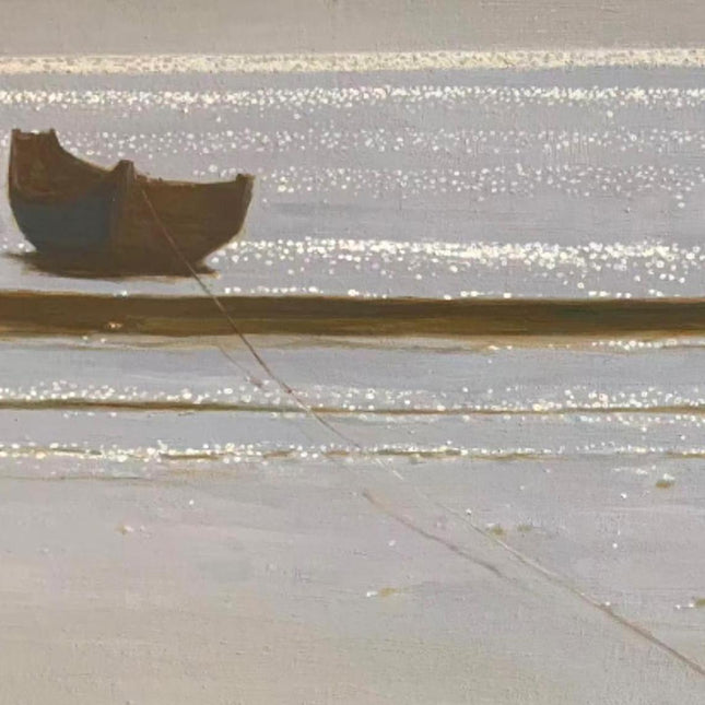 "Serene Boat at Anchor - Premium Hand-Painted Oil Reproduction on Canvas"