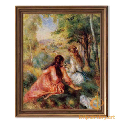 "Pierre-Auguste Renoir's 'Two Young Girls in the Garden' - Premium Hand-Painted Oil Painting Reproduction"