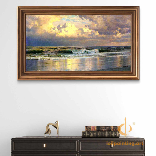 "Ivan Aivazovsky 'Sunset Over Stormy Seas' - Hand-Painted Romantic Oil Painting Reproduction | Dramatic Marine Landscape"