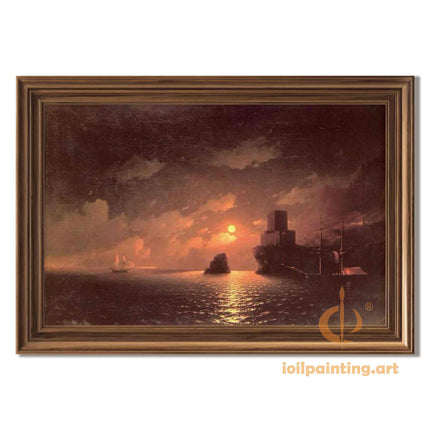 "Ivan Aivazovsky's 'Golden Sunset Over Serene Waters' - Hand-Painted Oil Painting Reproduction"