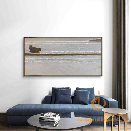 "Serene Boat at Anchor - Premium Hand-Painted Oil Reproduction on Canvas"