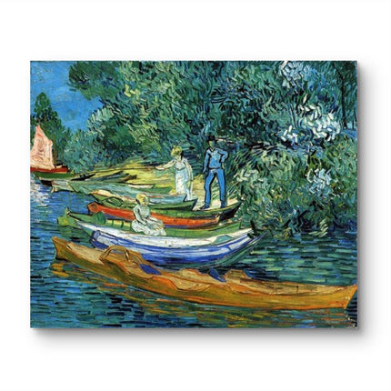 "Vincent van Gogh 'Riverside Leisure' - Hand-Painted Post-Impressionist Oil Painting Reproduction | Vibrant Boating Scene"