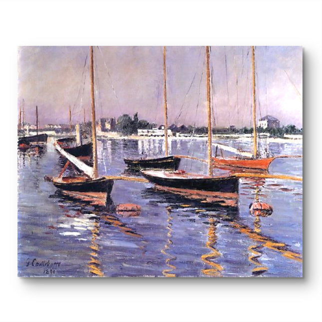 "Eugène Boudin 'Boats Moored at Harbor' - Premium Hand-Painted Oil Reproduction on Canvas"