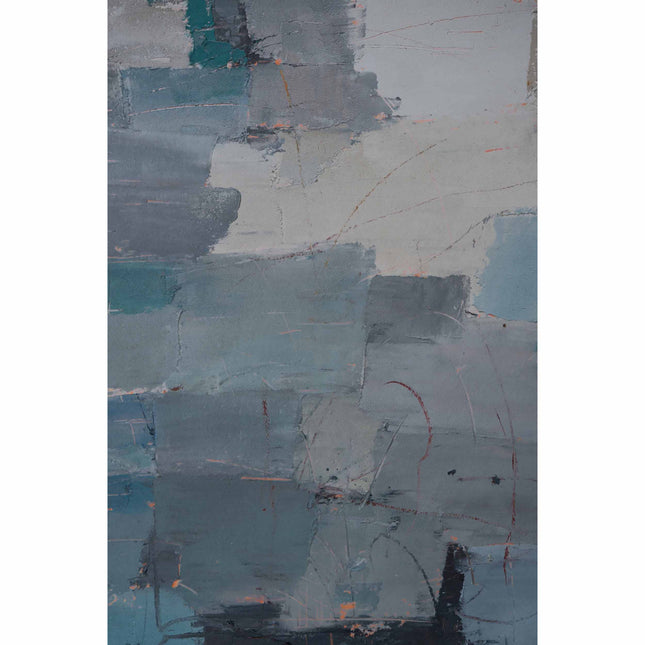 "Oceanic Reverie" Abstract Oil Painting - Modern Blue & Gray Textured Wall Art with Warm Accents