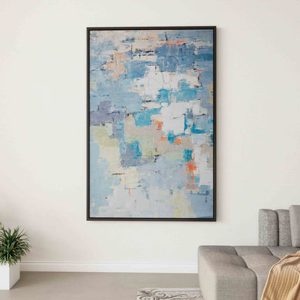 "Azure Harmony" Abstract Oil Painting - Blue Textured Wall Art with Earthy Accents for Modern Interiors