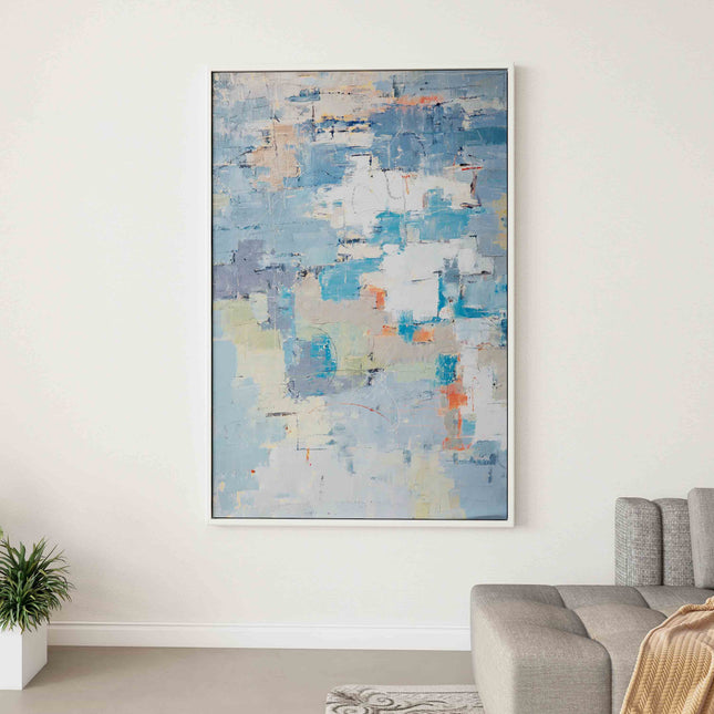 "Azure Harmony" Abstract Oil Painting - Blue Textured Wall Art with Earthy Accents for Modern Interiors