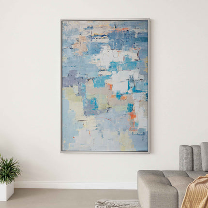 "Azure Harmony" Abstract Oil Painting - Blue Textured Wall Art with Earthy Accents for Modern Interiors