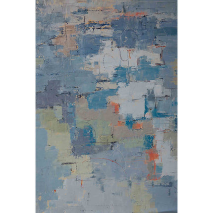 "Azure Harmony" Abstract Oil Painting - Blue Textured Wall Art with Earthy Accents for Modern Interiors