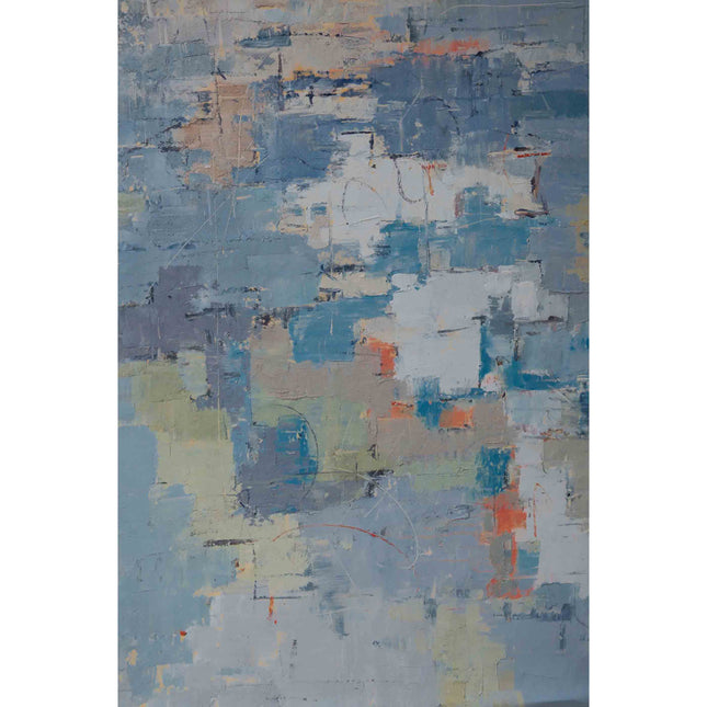 "Azure Harmony" Abstract Oil Painting - Blue Textured Wall Art with Earthy Accents for Modern Interiors