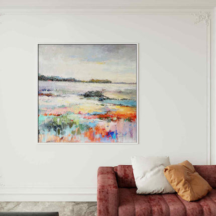 "Vibrant Abstract Landscape Oil Painting - Colorful Dreamscape Wall Art - Modern Home Decor"