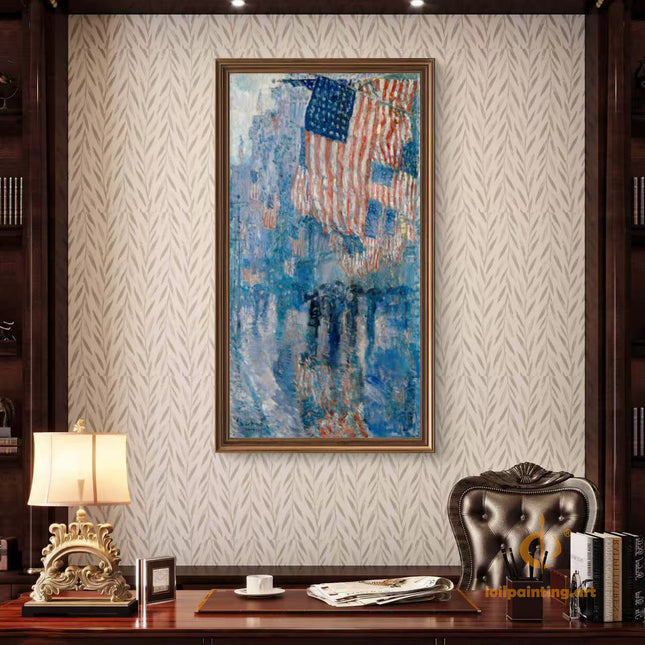 "Childe Hassam's 'Patriotic Splendor' - Premium Hand-Painted Oil Reproduction on Canvas"