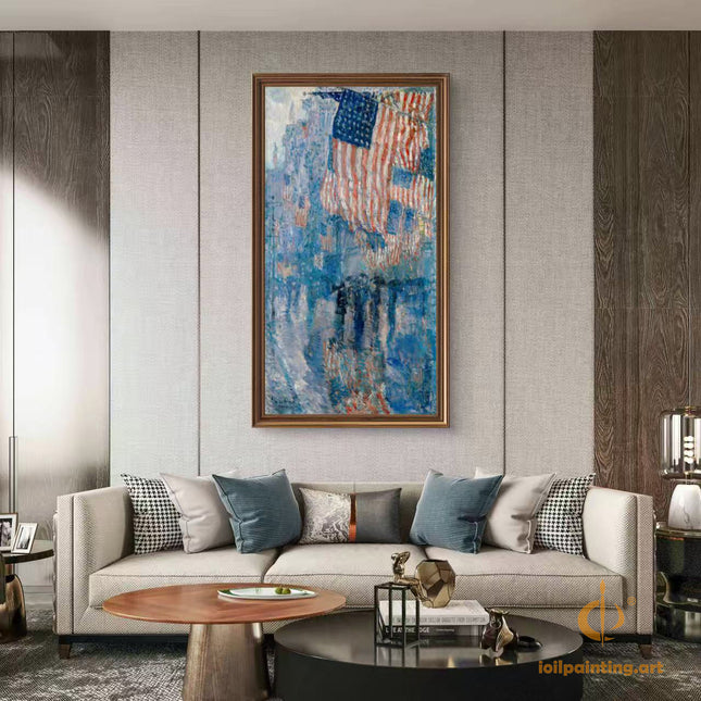 "Childe Hassam's 'Patriotic Splendor' - Premium Hand-Painted Oil Reproduction on Canvas"